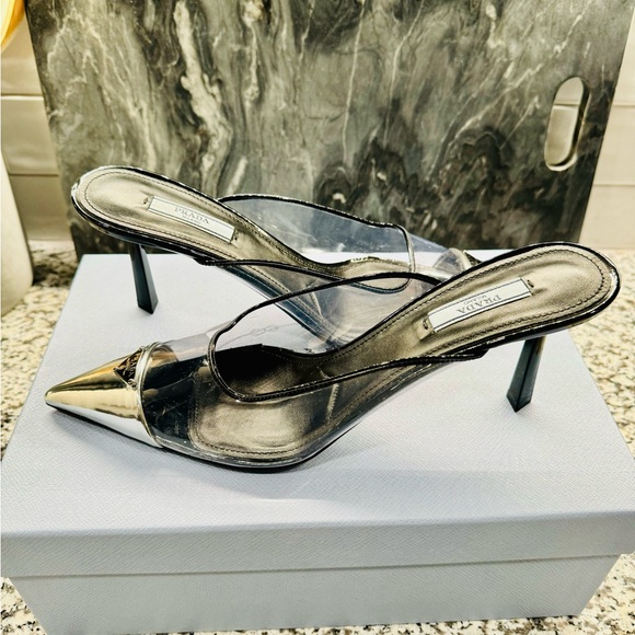 Prada Modellerie Clear Metallic Mules size 40 - Picture 3 of 9